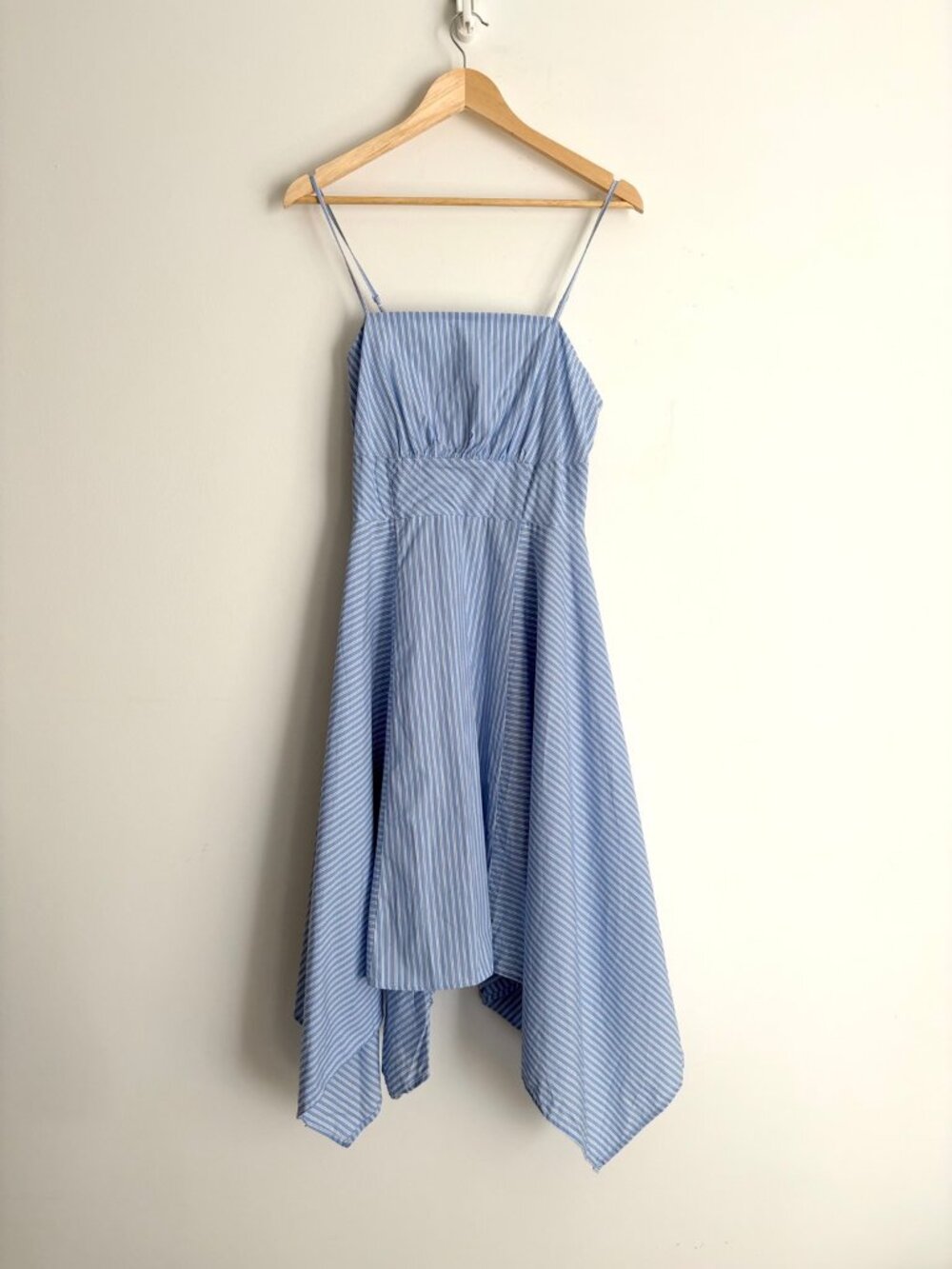 Joie Coastal Blue White Striped Cotton Handkerchief Hem Sundress M